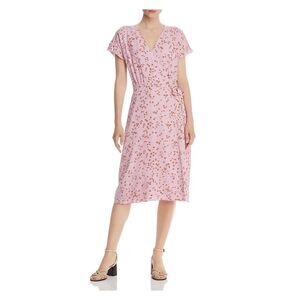 JOIE Womens Purple Floral Short Sleeve V Neck Midi Wrap Dress Size: XS